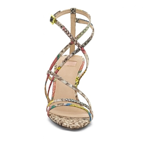 New Louise Et Cie Hansel Strappy Kitten Heel Sandal Multi Snake Print Leather 9M - Picture 1 of 12